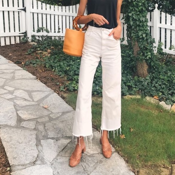 L'AGENCE Denim - White Flare Wide Leg Crop Jeans